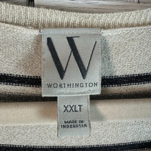 Worthington light rate striped sweater swoop gold silver black plus size - Picture 4 of 8